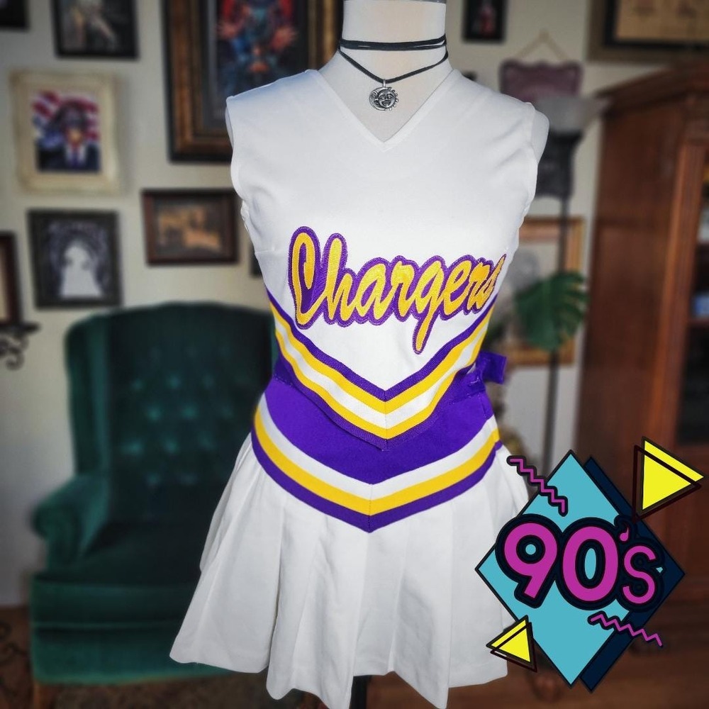 Team Mates Cheerleading Uniform Vintage 90s Set Chargers Purple Gold PC XS